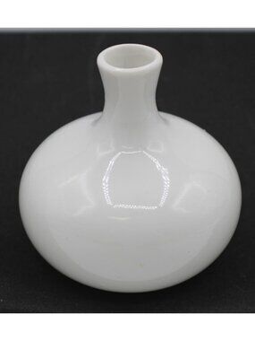 Vtg Neiman Marcus White Round Mini Bud Vase 3" Tall Bulbous Modernist Minimalist